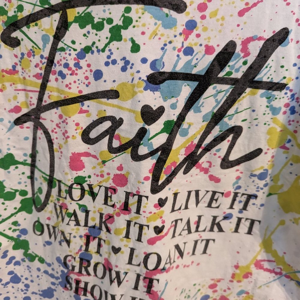 On Fire Plus Size Faith Graffiti Splatter Top Colorful 100% Cotton Women's sz 1X - Picture 2 of 6